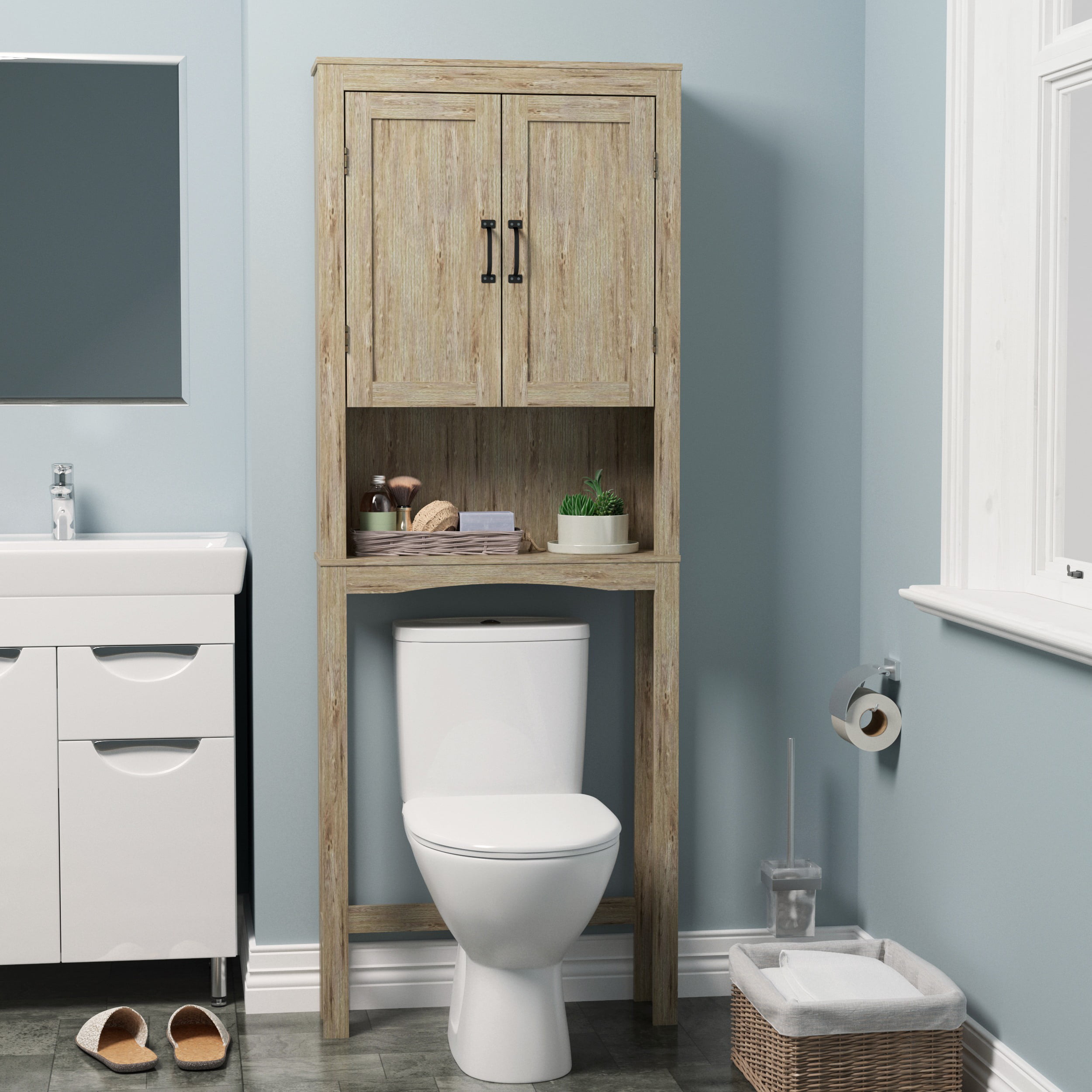 Bathroom Cabinet Wall Cabinet, Over the Toilet Space Saver, with 3-Wood