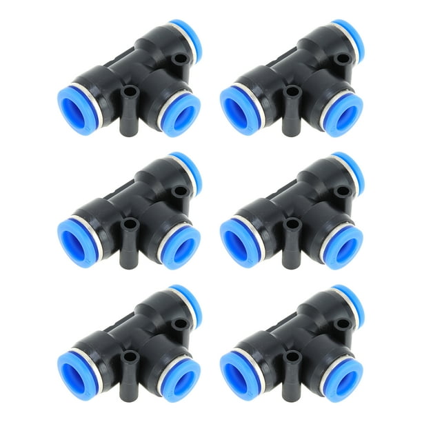 Conectores de aire de empuje únicos Bargains 1/2"x3/8"x1/2" en forma de T, 6 piezas de plástico azul y negro