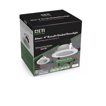 ETI Lighting  4" Retrofit Gimbal Downlight, 700 Lumen, Adjustable 5CCT, Triac Dimming, 120V, 63320101