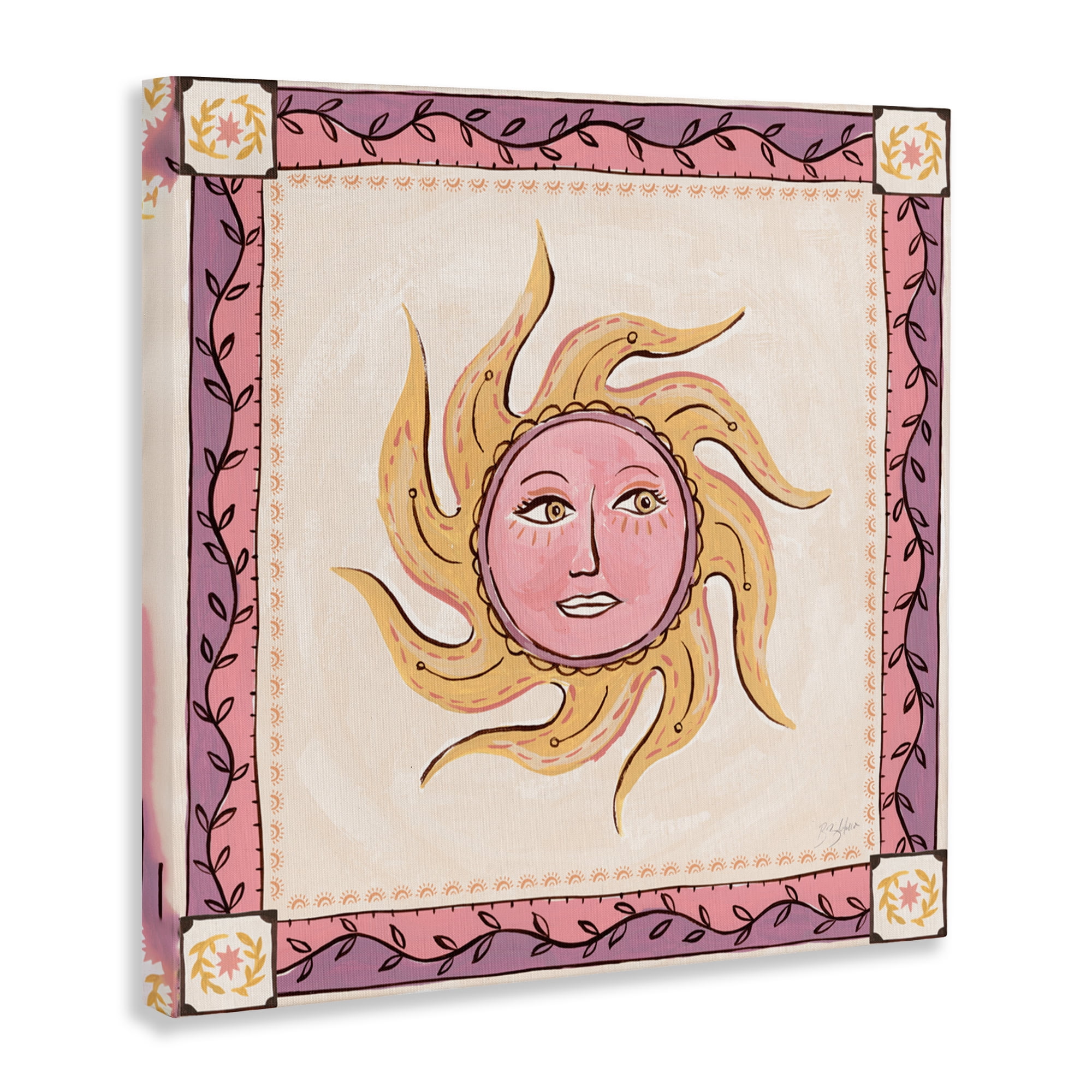 Stupell Industries Pink Sun Face with Leaf Border Canvas Wall Art, design by Two If By Sea Studios