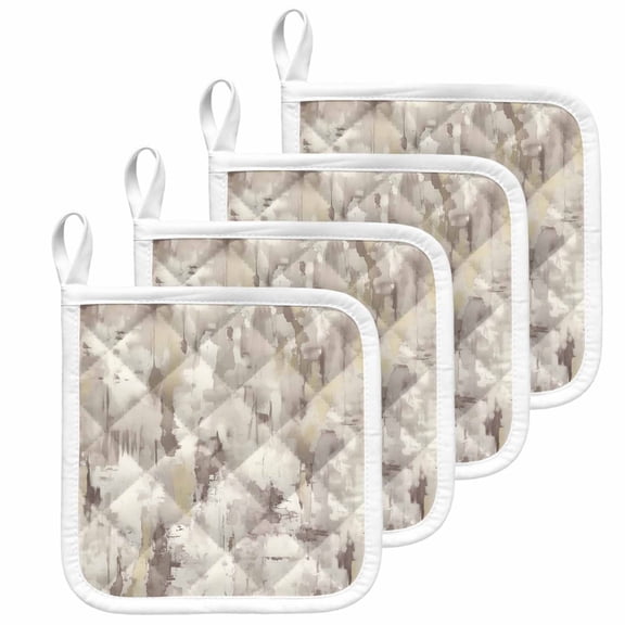 Abstract Brown Pot Holders for Kitchen Heatproof Potholder, 4 Pack Retro Country Rustic Street Oil Paint Art Hot Pads Multipurpose Oven Pads Cloth Potholders Trivet for Cooking and Baking