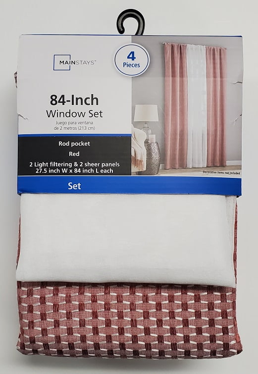 Mainstays Wave Jacquard Curtain Panel Set, 4-Piece, Red, 27.5 in W x 84 in L