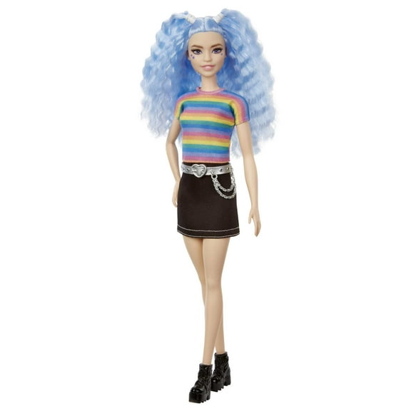 Barbie Fashionistas Doll #170 with Long Blue Crimped Hair, Star Face Makeup in Striped Tee