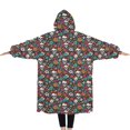 thumbnail image 2 of Oversized Wearable Blanket Hoodie,Colorful Floral Skull Pattern Sherpa Blanket Hoodie with Super Pockets,Super Warm Fuzzy Pullover for Women & Men, 2 of 6