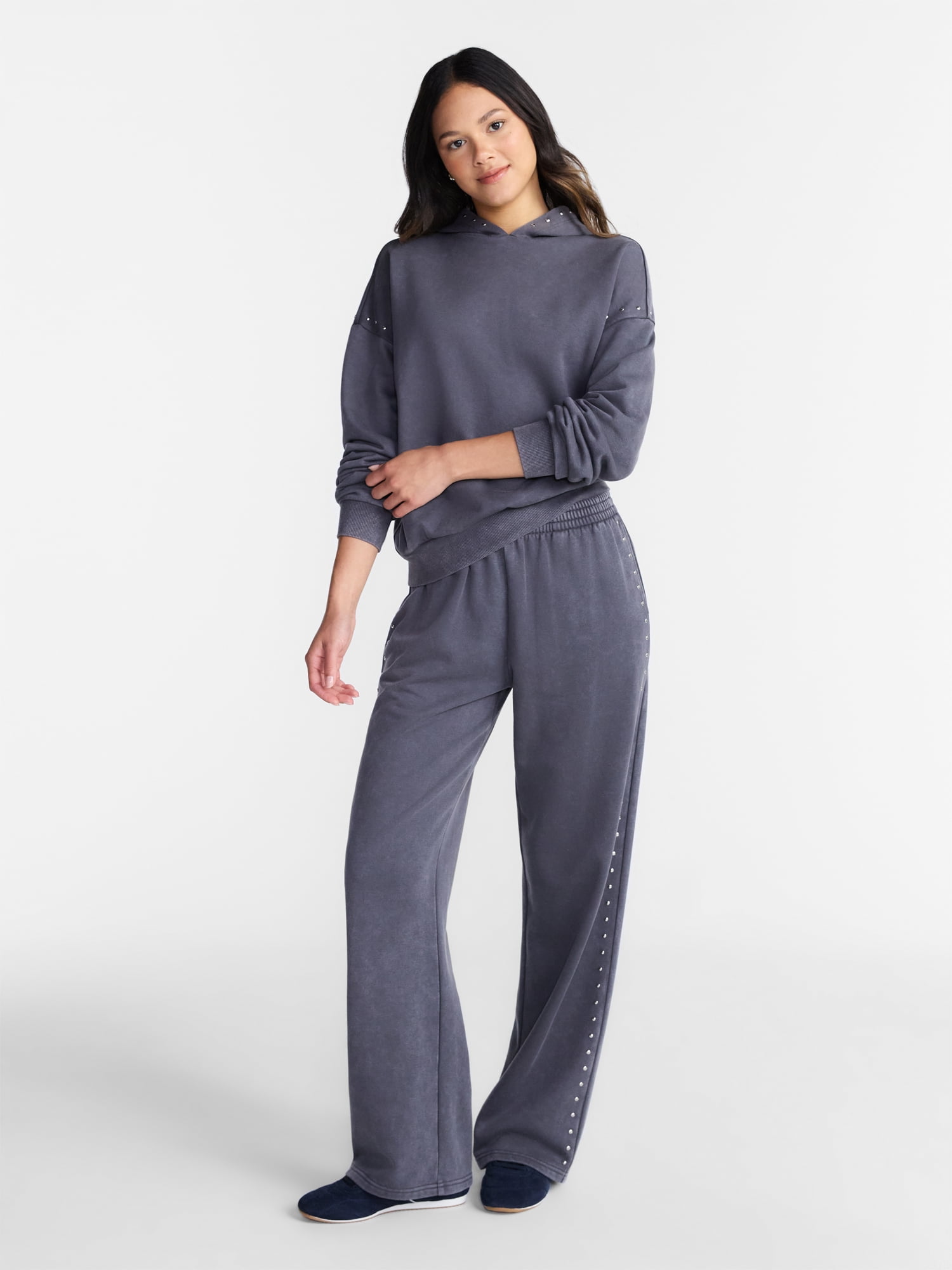No Boundaries Mineral Wash Studded Sweatpants, 31" Inseam, Women's XXS-XXL