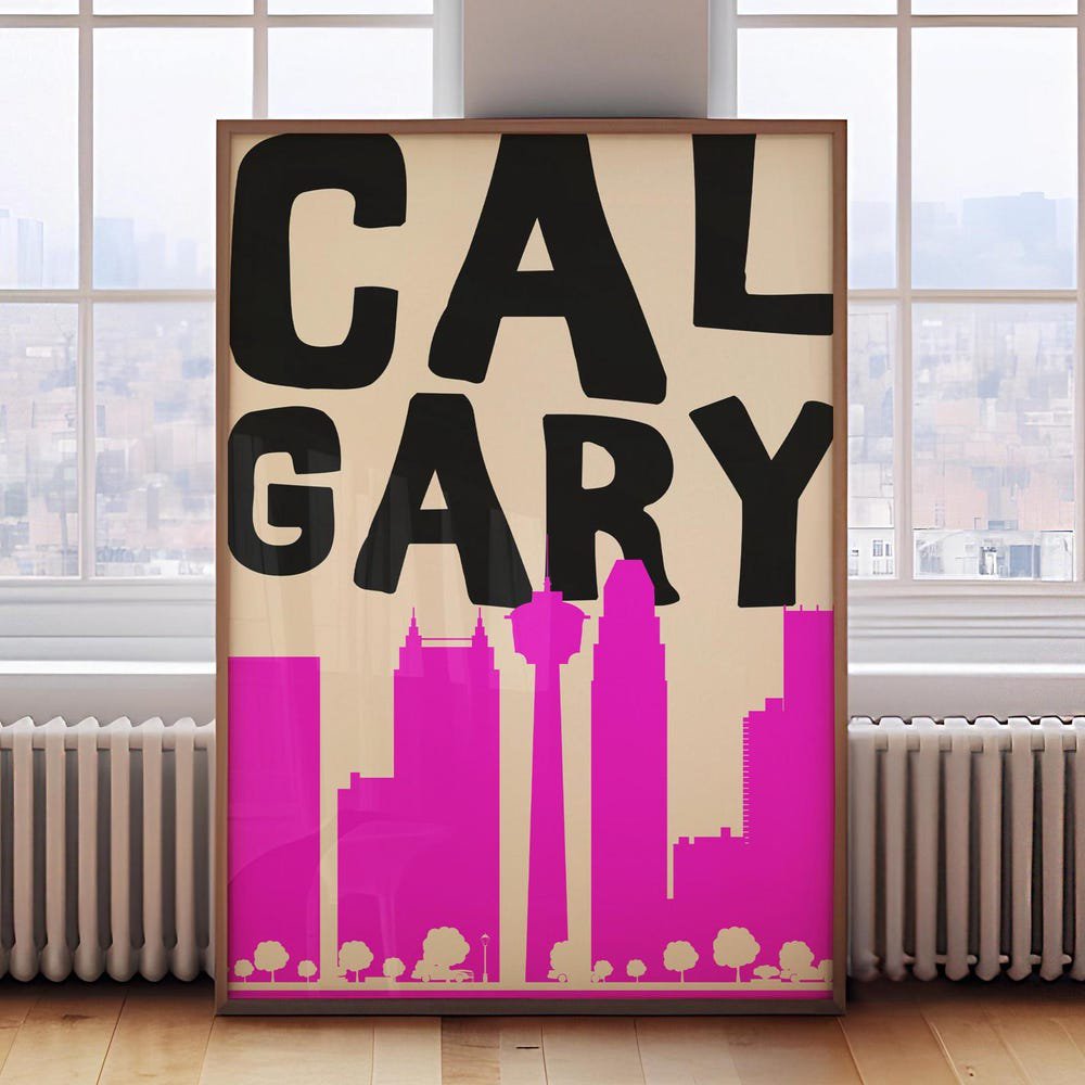 Calgary Alberta Print Modern Travel Poster Pink And Black Pop Art Wall Decor Canada Travel Gift City Skyline Art Print Wall Art