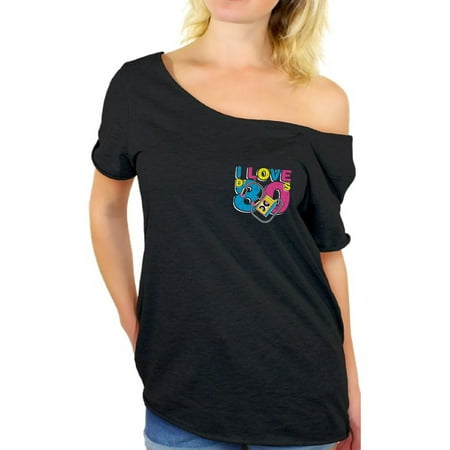 Awkward Styles I Love D' 80s Tshirt Off Shoulder 80s Pocket Shirts for Women 80s Tops I Love the 80's Baggy Shirts 80s Clothes for 80s Party 80s Disco Outfit for Women Retro Vintage Off Shoulder Top