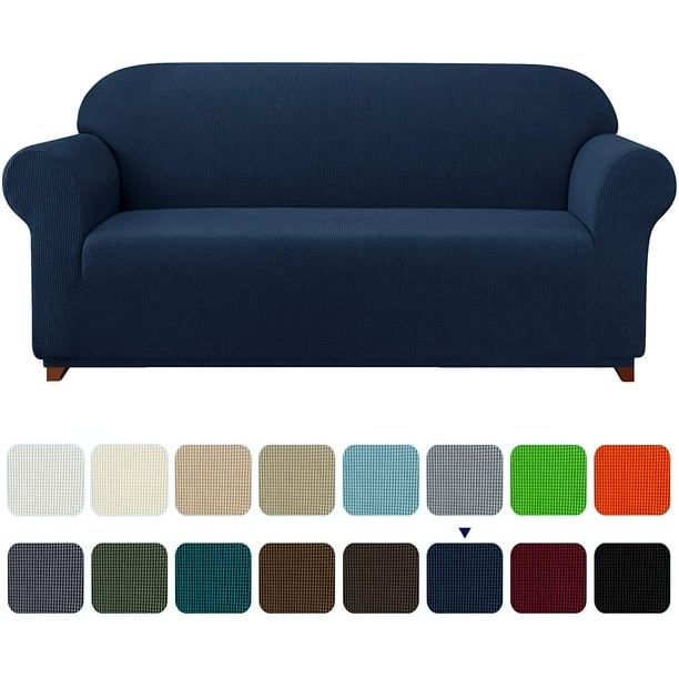 Subrtex Stretch 1 Piece Textured Grid, Blue Sofa Covers