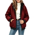 thumbnail image 3 of Fleece Lined Hooded Windbreaker for Women, Fall Winter Waterproof Long Sleeve Outdoor Hiking Fashion Jackets, S-XXL, 3 of 7