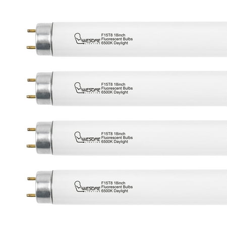 18 Inch F15T8/DL Fluorescent Light Bulbs, 6500K Daylight, T8 15 Watts Replacement Tube, G13 Base - 4 Pack