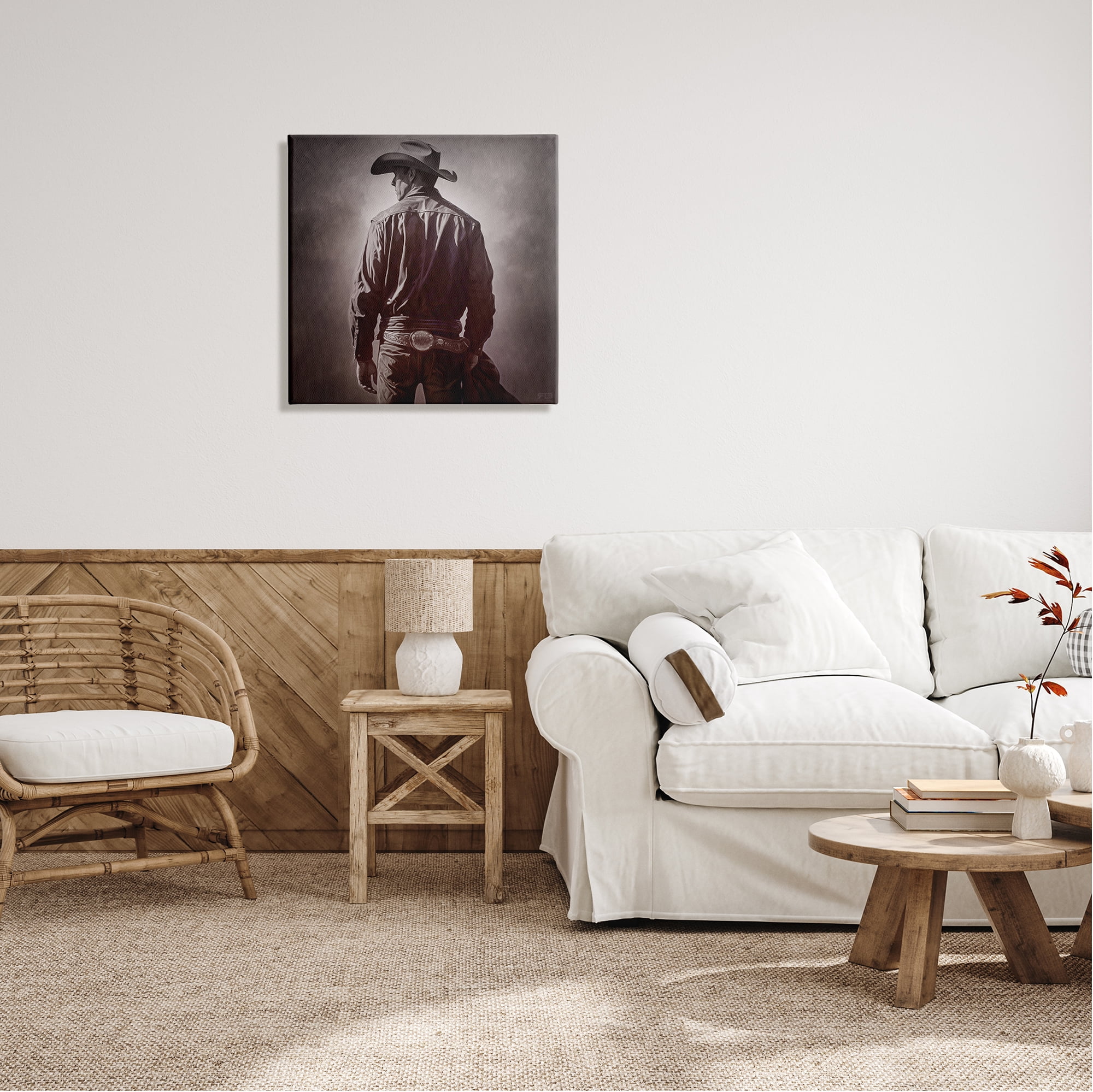 Stupell Industries Monochrome Cowboy Silhouette Abstract Photography Gallery Wrapped Canvas Art Print Wall Art, 24 x 24