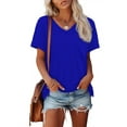 thumbnail image 4 of Womens V-Neck Shirts with Front Pocket Decoration Short Sleeve Solid Casual Loose Fit Trendy T-Shirt, 4 of 5