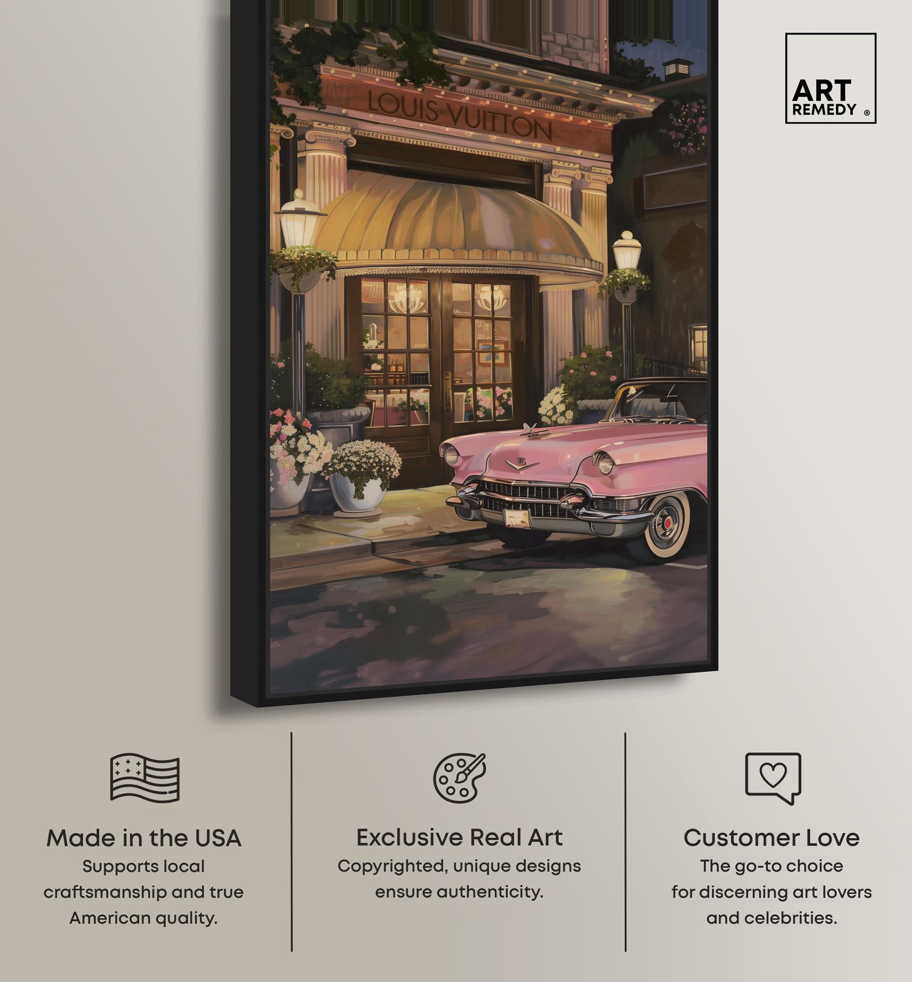 Classic Car Store Visit Canvas Fashion Art Prints by Art Remedy, Black Frame, 16 x 24