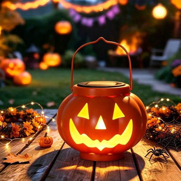 Halloween Lights Decor Pumpkin Solar Lantern, Jack O Lantern Pumpkin Lights for Halloween Decorations Outdoor, Weatherproof Fall Yard Decor for Yard, Home