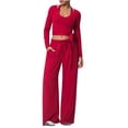 thumbnail image 3 of Women's Soft Fabric Activewear Set Mid Rise Tummy Smoothing with Elastic Waist Functional Side Pockets Perfect for Yoga Gym Workouts or Outdoor Running Versatile JASKFLY Red S, 3 of 6