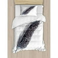 thumbnail image 3 of Gray Duvet Cover Set King Size, Image of a Dated Antique Classical Quill Pen Feather with Leaf Motifs on One Side, Decorative 3 Piece Bedding Set with 2 Pillow Shams, Grey Black, by Ambesonne, 3 of 3
