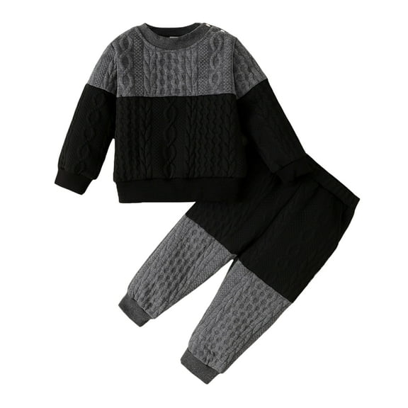12 Months Baby Boys Outfits 18 Months Boys 2PCS Fall Winter Outfits Set Round Neck Infant Boys Long Sleeve Top Pants Set Black