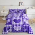 thumbnail image 2 of Feelyou Plaid Love Heart Full Size Comforter Sets, Modern Fashion Patchwork Bedding Comforter Set, Purple Check Buffalo Reversible Bedding Sets, Lightweight Room Decor, 3 Pieces, 2 of 8