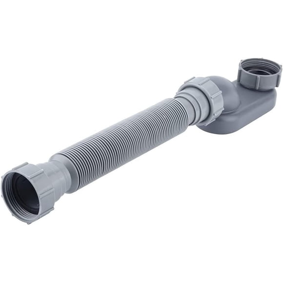 Woeilo Low Profile 1 1/2 P Trap Flexible Bathtub Shower Drain Pipe Flat P Trap Free Standing Tub Drain for Bath Bathtub Drain, Gray