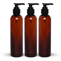 BRIGHTFROM Lotion Pump Bottles, Empty 8 OZ, BPA-Free Refillable Plastic Containers, Amber with Black Dispenser for - Soap, Shampoo, Lotions, Liquid Body Soap, Creams and Massage Oil (3 PACK)