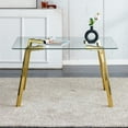 thumbnail image 3 of Modern Minimalist Style Rectangular Glass Dining Table, Tempered Glass Tabletop and Golden Metal Legs, Suitable for Kitchen, Dining Room, Living Room, 51" * 31.5" * 29.5", 3 of 9