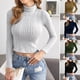 thumbnail image 3 of Suéter corto para mujer, cuello alto de punto acanalado, camisetas de manga larga, jersey ajustado a Abanopi Verde/Medio, 3 of 7