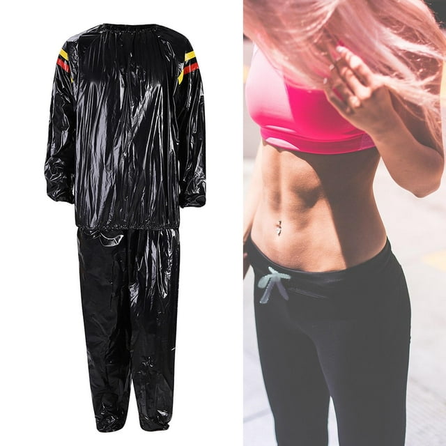 Fitness Sauna Suit Training Sweat Suit Pantalones para correr Camisa Chándal unisex M Negro Cola Traje de sauna de fitness