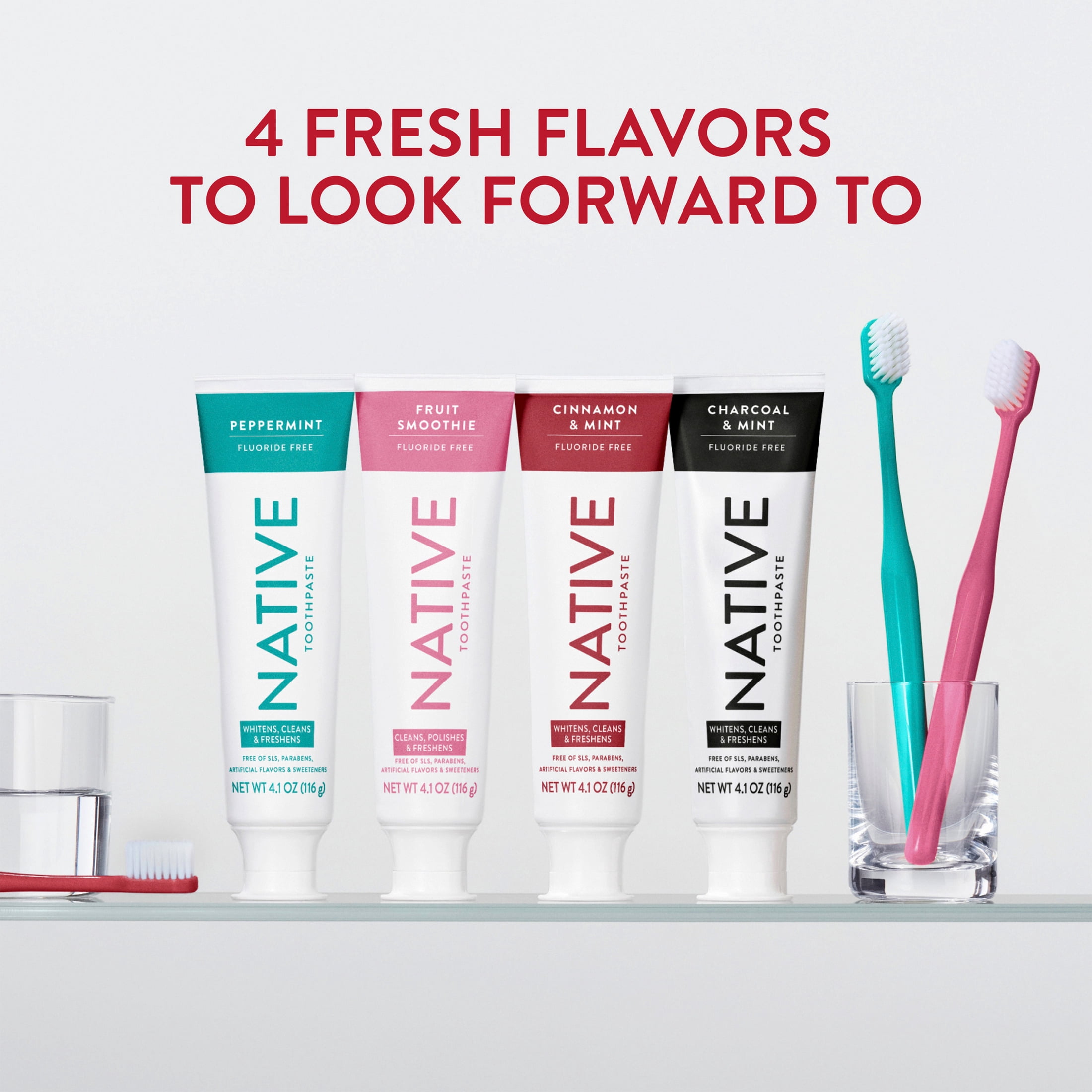 Native Fluoride-Free Toothpaste, Cinnamon & Mint, 4.1 oz, for Adults & Kids 2+