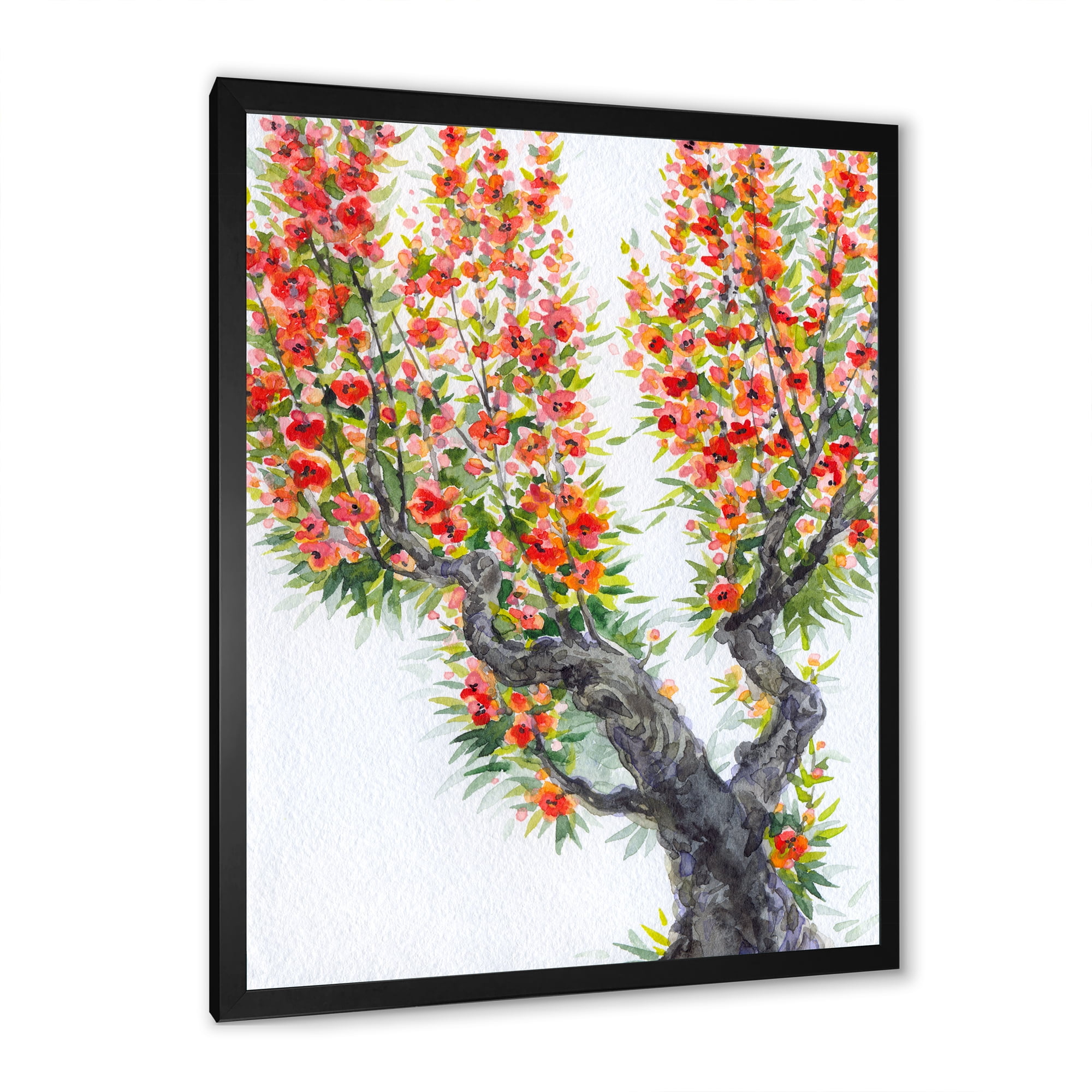 Blooming Flowers Of An Old Tree In Spring II 12 in x 20 in Framed Painting Canvas Art Print, by Designart