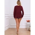 thumbnail image 3 of DARING DIVA Women's Waffle Knit Top Long Sleeve Babydoll Peplum Blouses XS Burgundy, 3 of 6