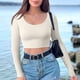 thumbnail image 1 of Top ajustado con cuello redondo para mujer camisas elásticas de Color sólido Tops traje de calle sexi, 1 of 7