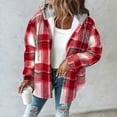 thumbnail image 5 of Women's Flannel Plaid Jacket Drawstring Hooded Sherpa Fleece Lining Winter Jackets Button Up Long Sleeve Outerwear (S, Red 01), 5 of 6