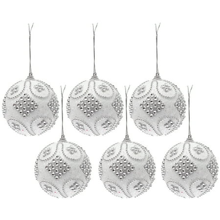 Sequin Ball Ornament 6PCS 8CM Colorful Luxurious Mini Glitter Sequins Rhinestones Christmas Foam Ball Christmas Tree Ornaments Hanging Decoration Pendant Xmas Home Party Decor Supplies (White) ()