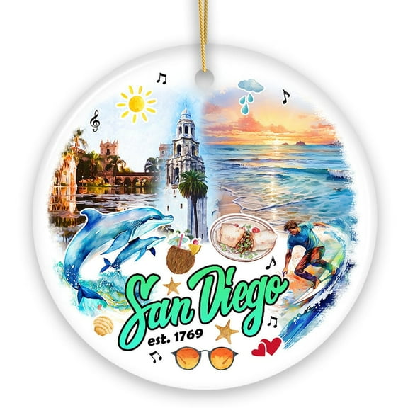 Artistic San Diego Christmas Ornament, Keepsake Souvenir and Gift