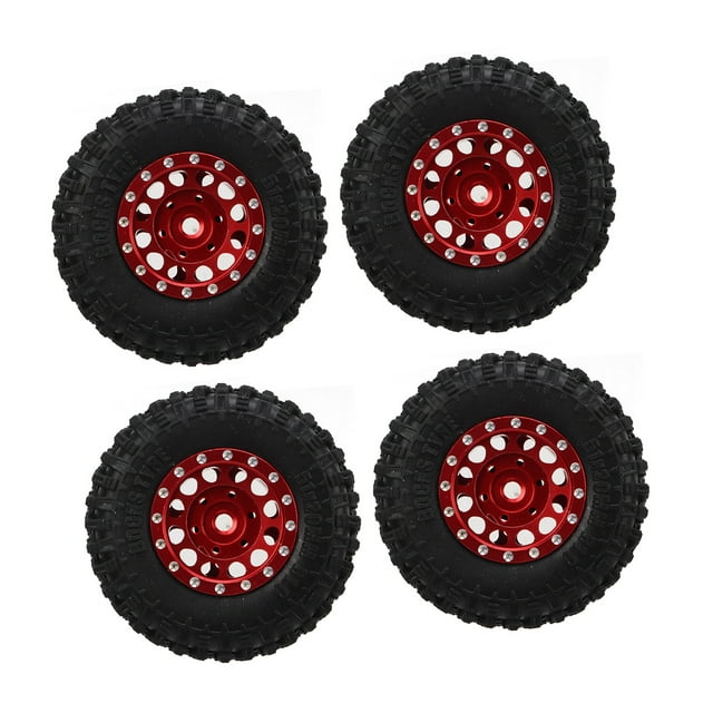 RC Wheels And Tires, 4pcs Aluminum Alloy RC Rims Hub Rubber Tires Set For 1/18 For Axial SCX24 1/24 RC Car