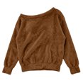 thumbnail image 6 of AKOEE Fuzzy Sweatshirts Off The Shoulder Pullover Long Sleeve Tops for Women Casual Loose Plush Sweaters (XL, Brown), 6 of 8