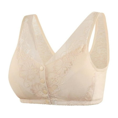 

Final Clear Out! Ladies New Fashion Lace Front Buckle Underwear Soft Cotton Cup Vest Middle-Aged And Elderly People No Steel Ring Large Size