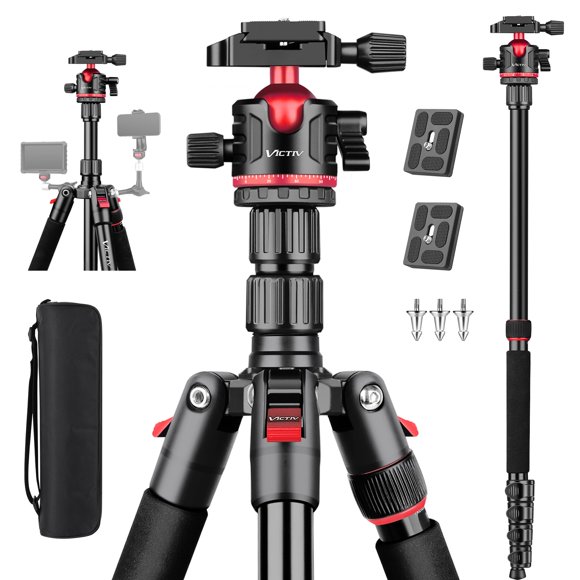 78" Aluminum Camera Tripods & Monopods, Victiv Compact Travel Tripod for Camera DSLR, Spotting Scope,Telescope, Binoculars, Porfessional Heavy Duty Camera Tripod Stand f