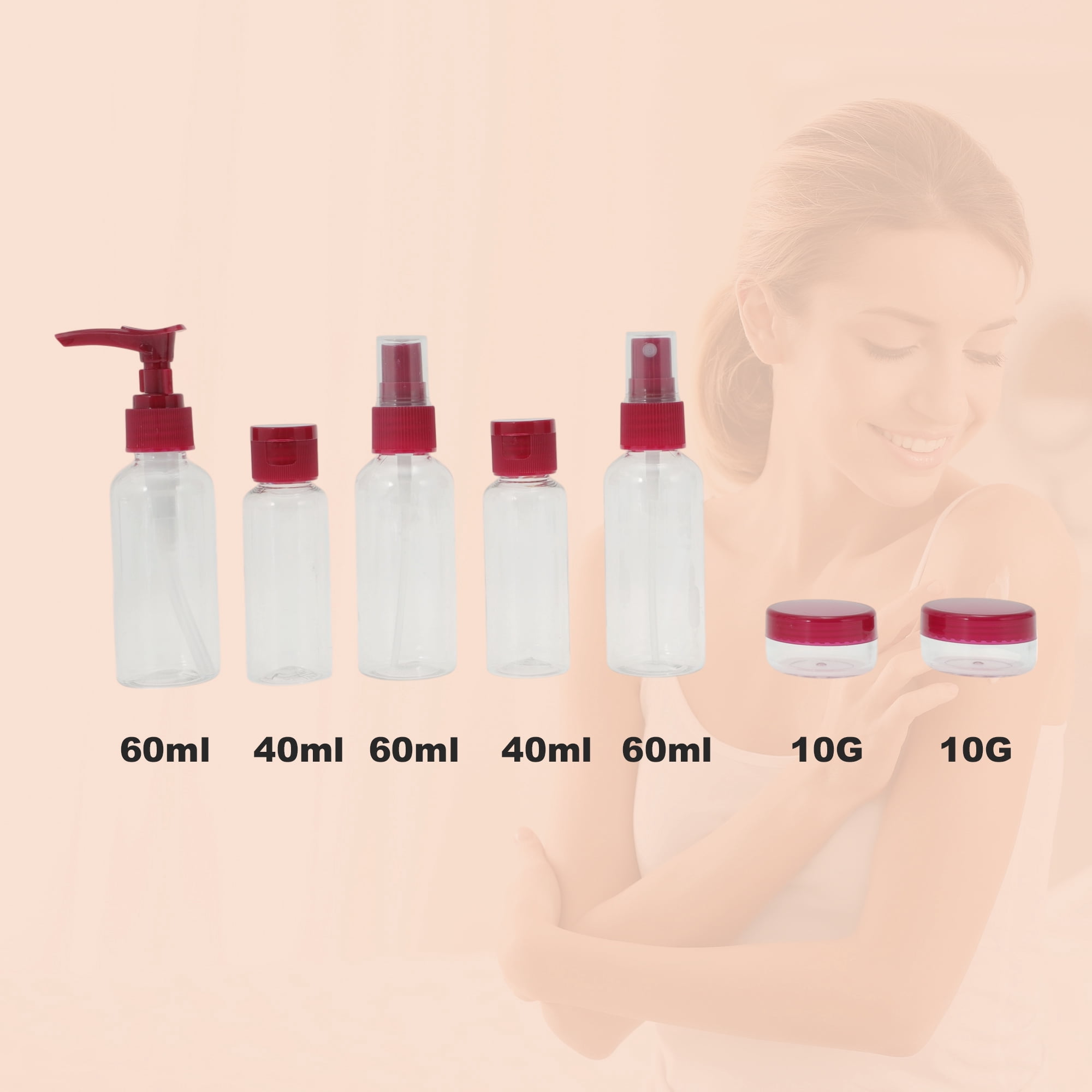 Unique Bargains Portable Travel Bottles Set of 7 Pcs Rose Red