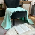 thumbnail image 2 of LOMAO Flannel Blanket Soft Throw Blanket with Pompom Fringe Lightweight Bed Blanket Fit Couch Sofa(60"x 80")(Pale Mint Green), 2 of 7