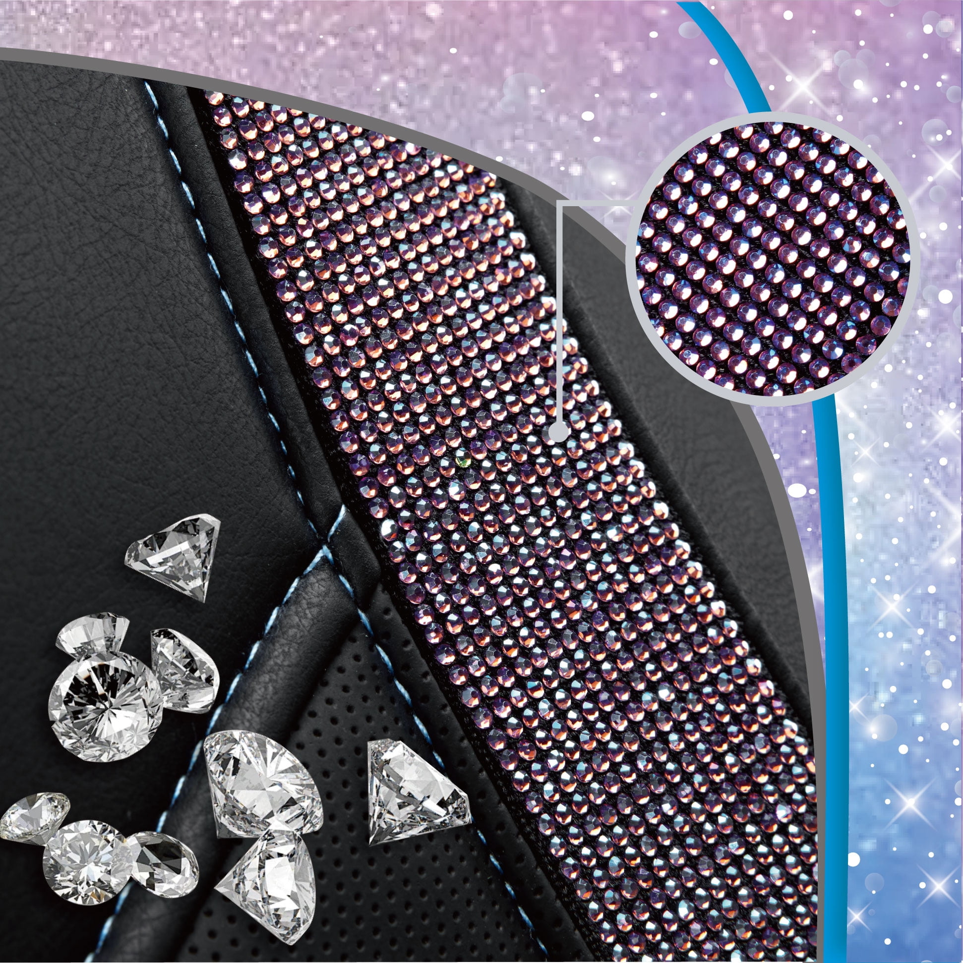 Auto Drive 2-Piece  Premium Blue Bling Crystal Rhinestone Car Seat Covers - Universal Fit, 25SC65