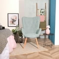 thumbnail image 4 of Velvet Accent Chair, Mid Century Modern Fabric Arm Chair with Wingback, Button Tufted Comfy Armchair with Gold Legs, Upholstered Sofa Chair for Living Room, Bedroom, Office Decorative, Mint Green, 4 of 7