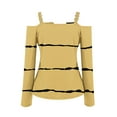 thumbnail image 5 of V Neck Long Sleeve Shirts for Women Cold Shoulder Tee Solid Graphic Color Block Casual Plus Size Tunic Tops Fashion Pullover(Yellow,L), 5 of 5