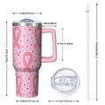 thumbnail image 2 of Pink Breast Cancer Ribbon Floral Pattern Tumbler with Handle and Lid,40oz Double Wall Vacuum Insulated Tumbler,Cups Gift for Women and Men, 2 of 7