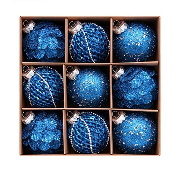 Blue Christmas Ball Ornaments 3.2inch , 9Pcs Shatterproof Christmas Balls Decorations With Sequins and Glitter, for Wedding Party, Holidays Home Holiday Decoration