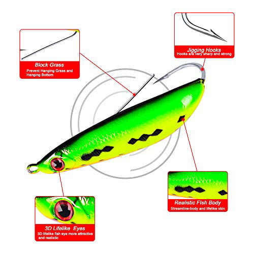 AMHDV Lures Fishing Spoon Weedless Minnow Hard Bait Rattling Saltwater Freshwater Baits Pack of 5 