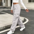 thumbnail image 3 of Axiiglly Cargo Pants for Women, Casual Drawstring Elastic Waist Silver Work Pants with Multi Pockets, Baggy Stretchy Straight Leg Hiking Streetwear, XXS-2XL, 3 of 9