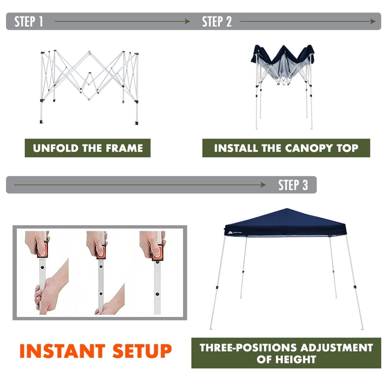 Ozark Trail 10 ft x 10 ft Instant Slant Leg Pop-Up Canopy, Navy