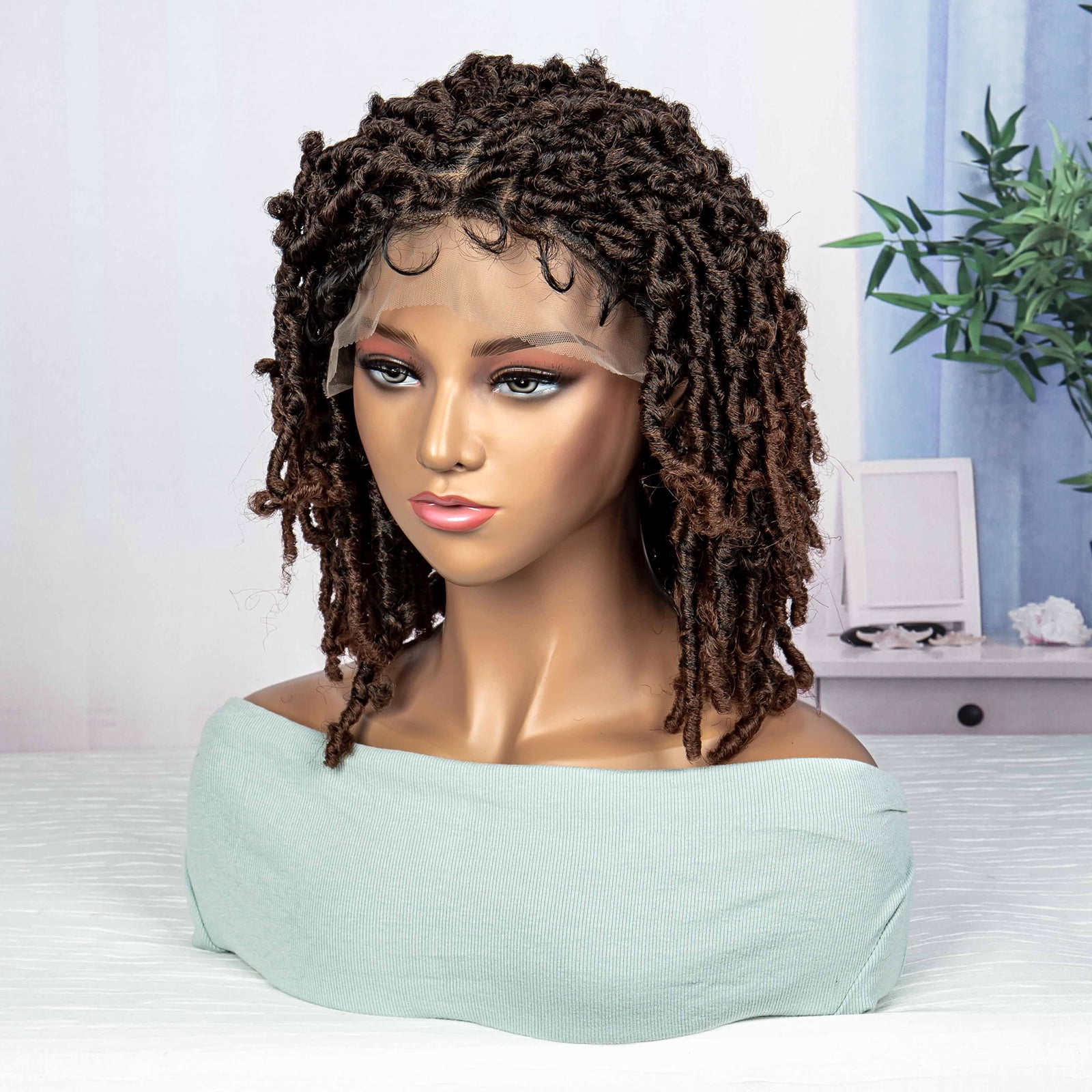 Braided Wigs for Black Women Synthetic Lace Front Wigs Knotless Box Braided Wigs Lightweight Butterfly Faux Locs Braid Braiding Hair Wigs (1B/30 Color)