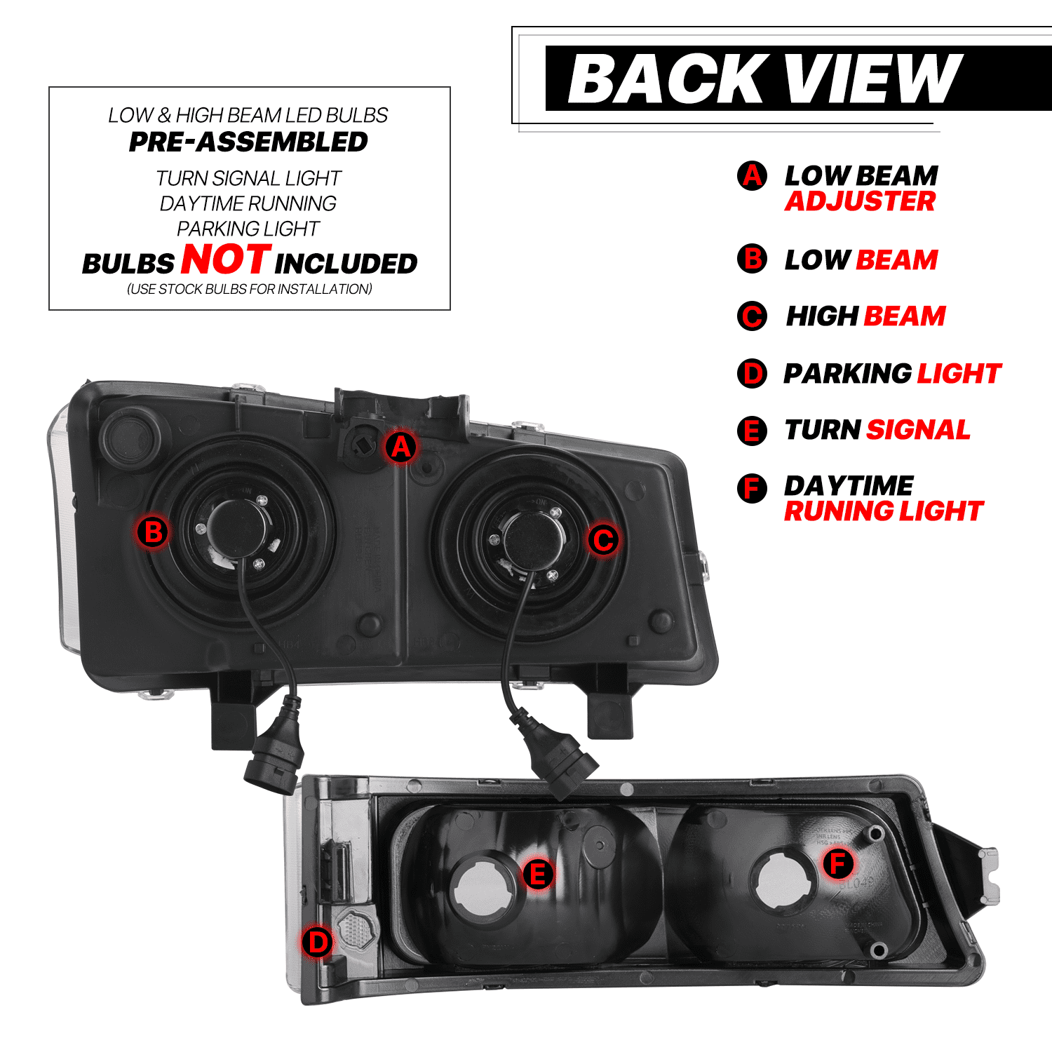 M-AUTO Headlights Assembly with 2 Pairs Pre-Assembled 6000K LED Bulbs Replacement for 03 04 05 06 07 Chevy Silverado Truck